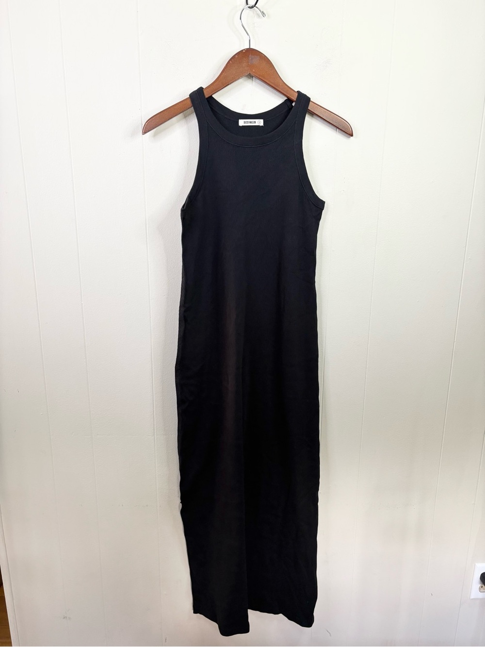 Buck Mason black rib tank dress midi maxi size SM new minimalist stretch - Picture 2 of 5